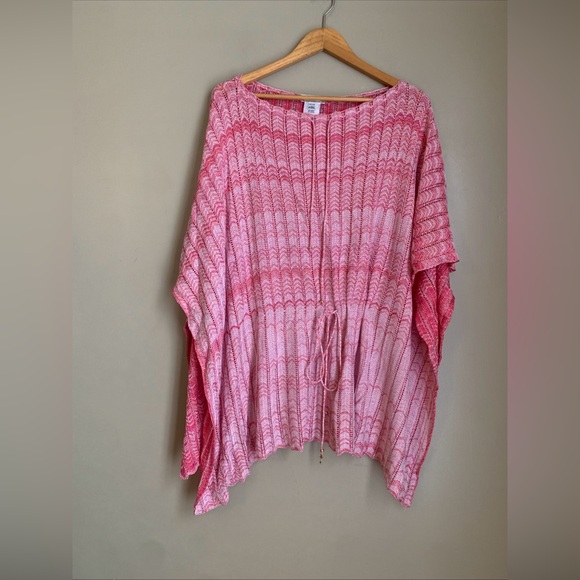 ST. JOHN SPORT Pink Woven Mesh Poncho Cape Beach Coverup 1-Size Wool/Cotton